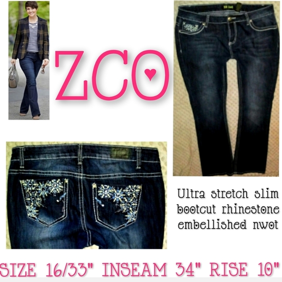 ZCO Denim - ZCO Jeans Size 16 Slim Bootcut Embellished Pockets